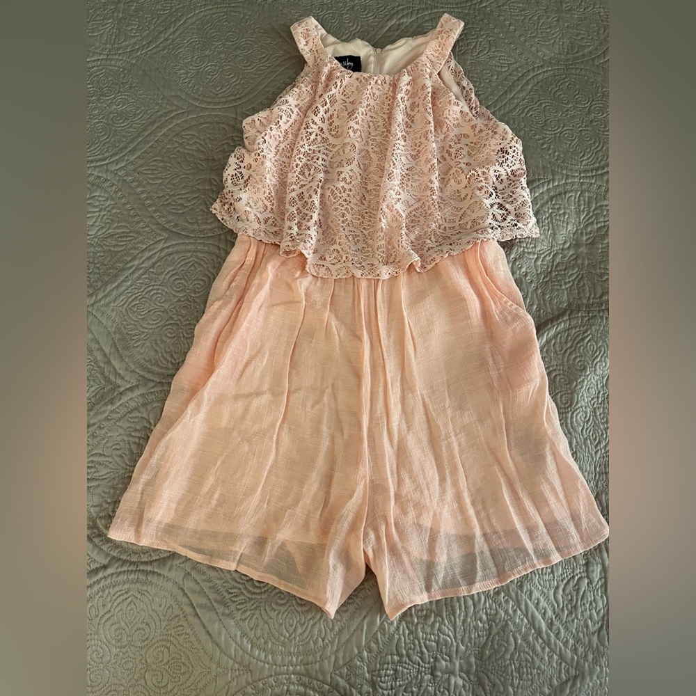 Elegant Girls Pink Lace Romper Large 14